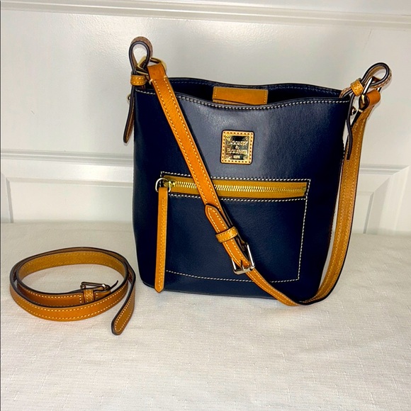 Dooney & Bourke Handbags - Dooney & Bourke Wexford Leather Ridley Satchel Midnight Blue with Gold Hardware
